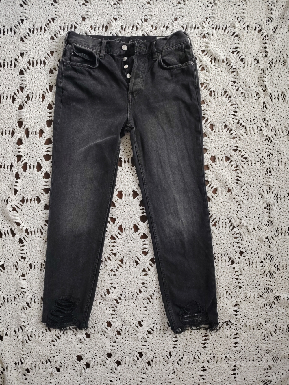 We The Free By Free People Washed Black Raw Ankle Jeans with Button Fly